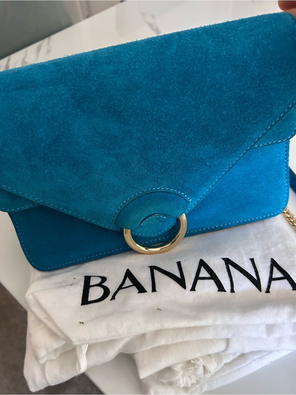 Banana Republic Teal Suede Envelope Clutch with Gold Ring